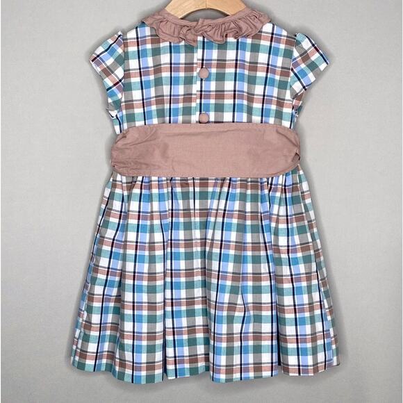 BAILEY BOYS Blue/Tan Plaid Ruffle Party Dress Girls 3T - Picture 3 of 4